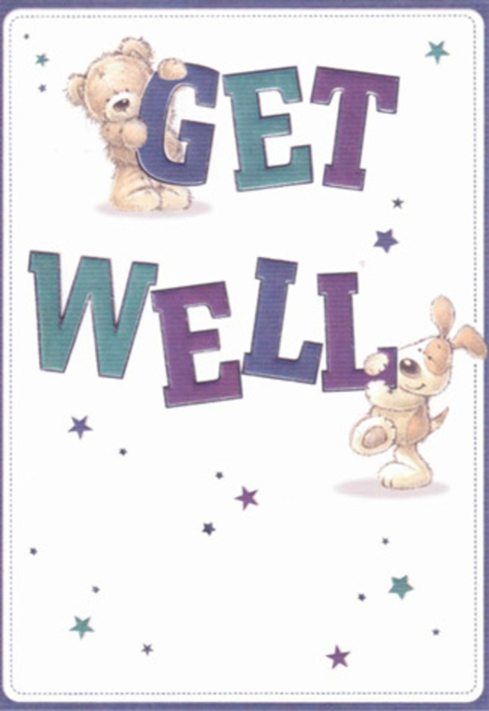 This get well card is an uplifting celebration of the support at the heart of Cubitt Town, beautifully illustrated by a joyful bear and puppy pair. Playful blue- and indigo-hued stars float around them, their forms alive with energy and care. The confident, oversized lettering-shaded with vibrant purples and aquas-grounds the design, making the words 'Get Well' feel like a heartfelt embrace. You can almost sense the inviting texture: the fluffy, huggable bear and the puppy's velvety, drooping ears evoke the comfort of a bouquet delivered by Cubitt Town Flowers, all soft petals and gentle greenery. Bringing this card alongside fragrant local blooms turns a simple gesture into an act of genuine kindness, much like visiting a friend along the Thames or in the heart of the Isle of Dogs. The illustration's warmth makes it ideal for lifting spirits, its gentle mood promising recovery and care to anyone-from Canary Wharf to the riverside flats.